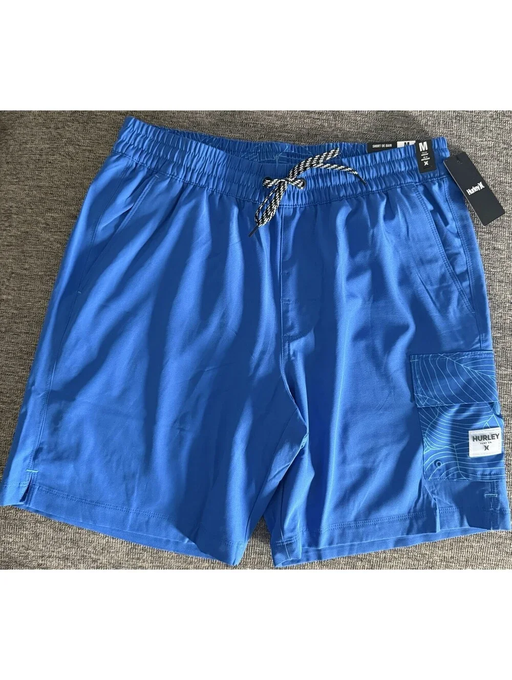 Hurley Men’s Medium Outline Leaf Volley Swim Hydro Shorts Blue New w/Tags $50